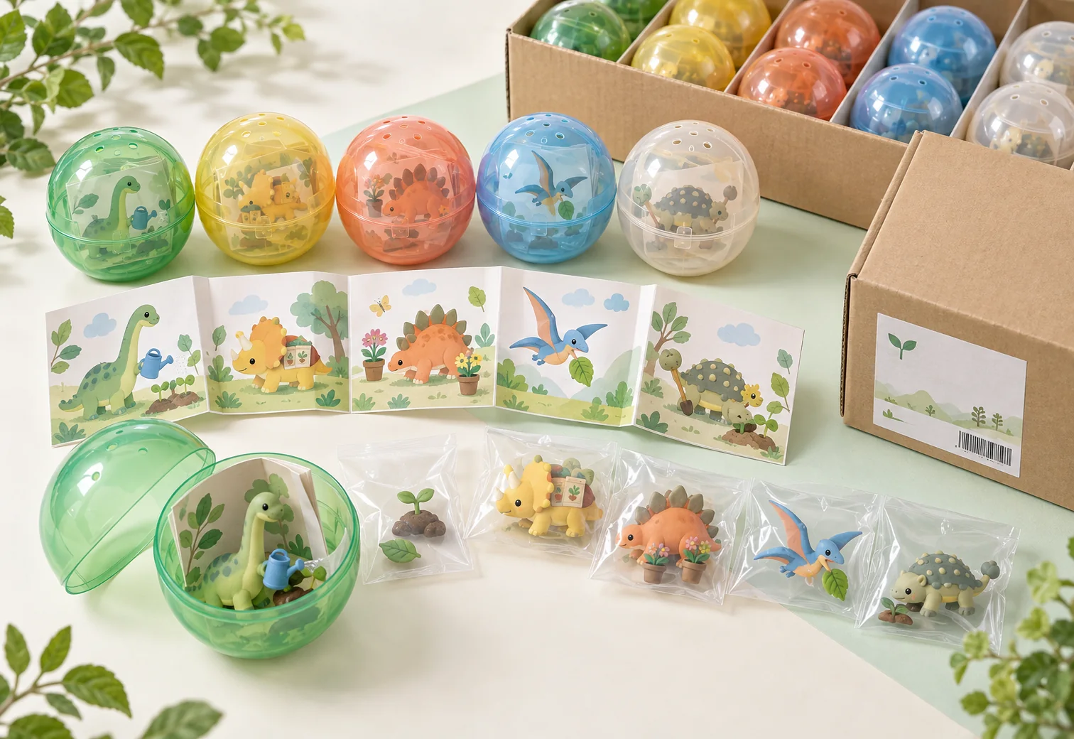 Mixed-size solid and half-clear capsule shells with inserts for collectible merchandise