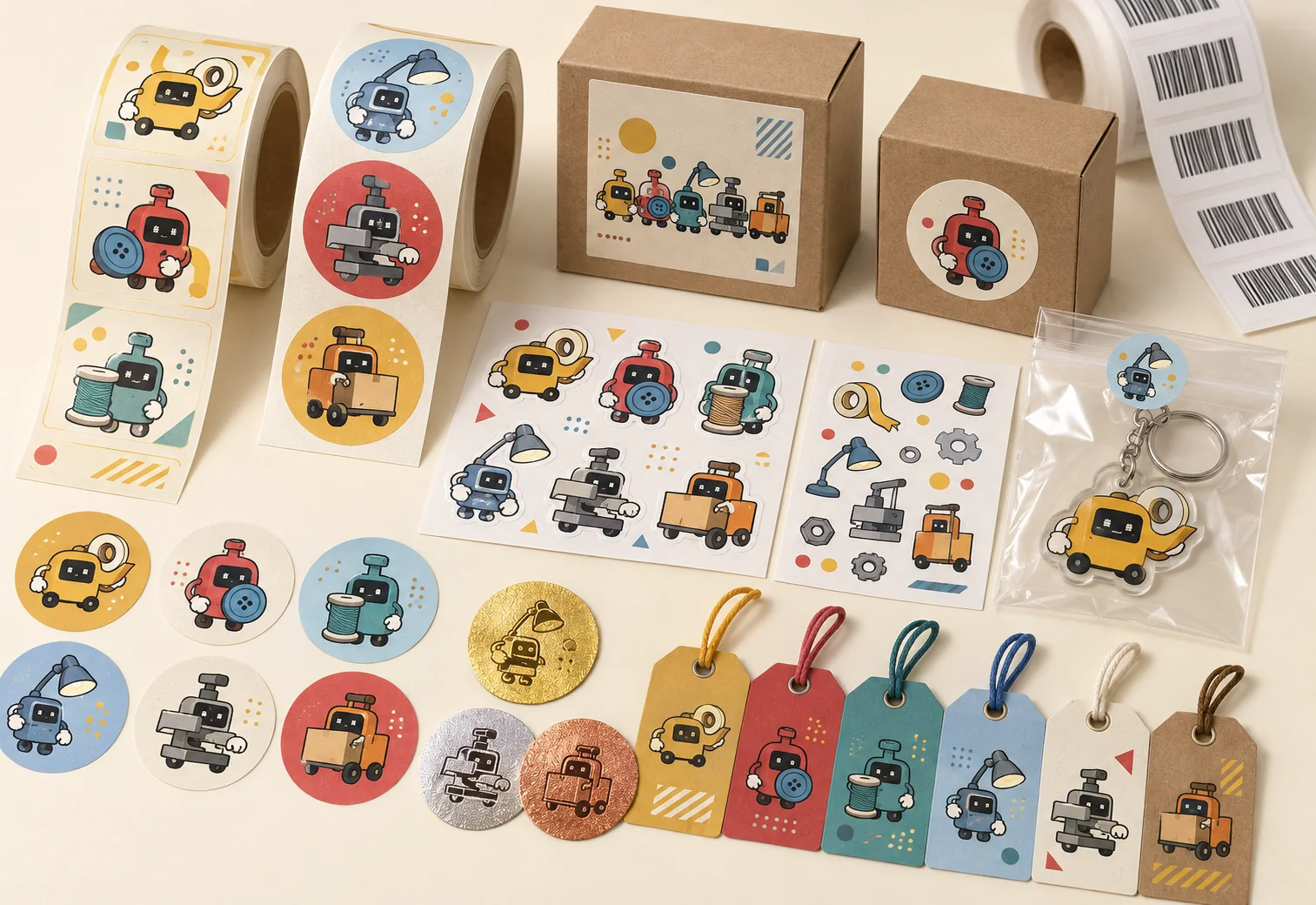 Custom stickers, hang tags and SKU labels for character merchandise packaging