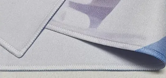 Edge stitching detail on a custom printed towel