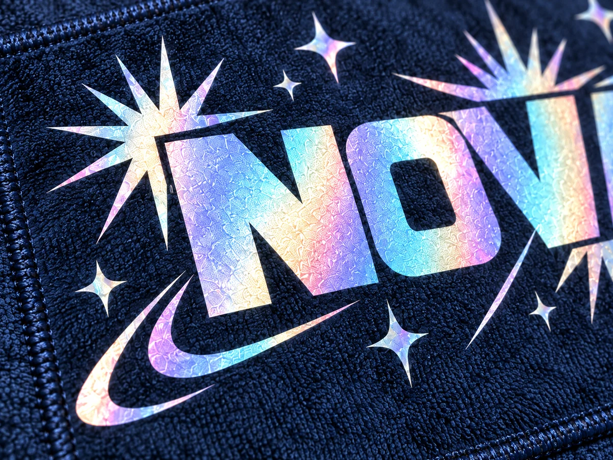 Reflective film applied to microfiber slogan-towel fabric