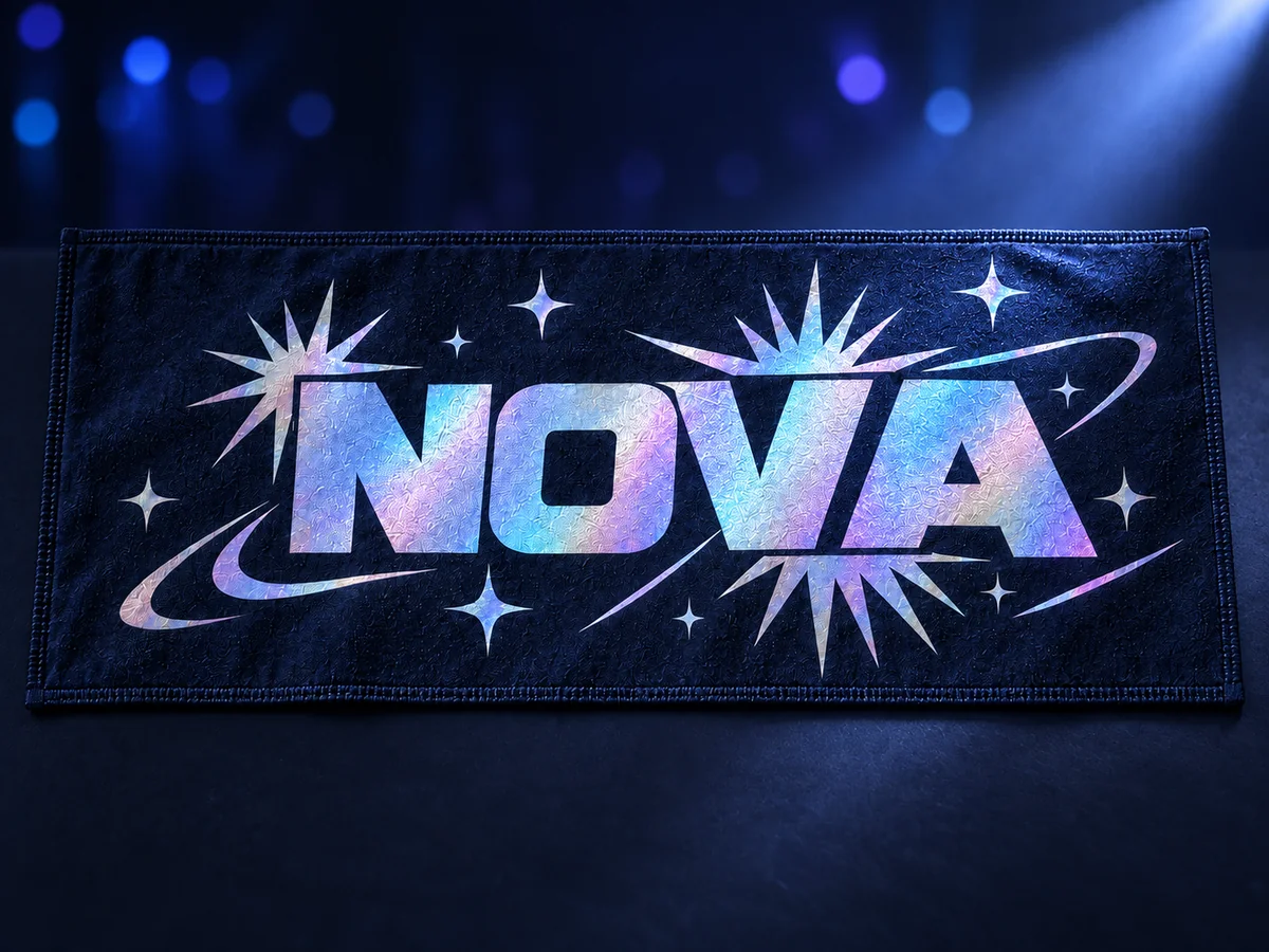 暗いライブ会場を想定したNOVA反射スローガンタオル