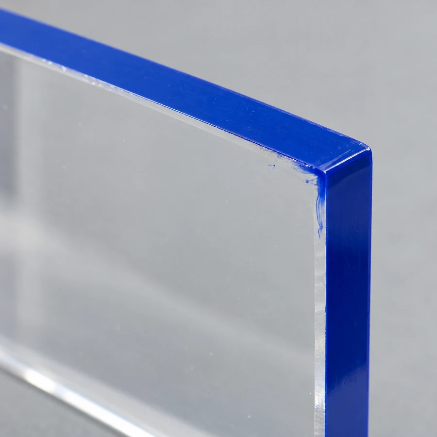 Boundary bleed inspection example on the painted edge of clear acrylic