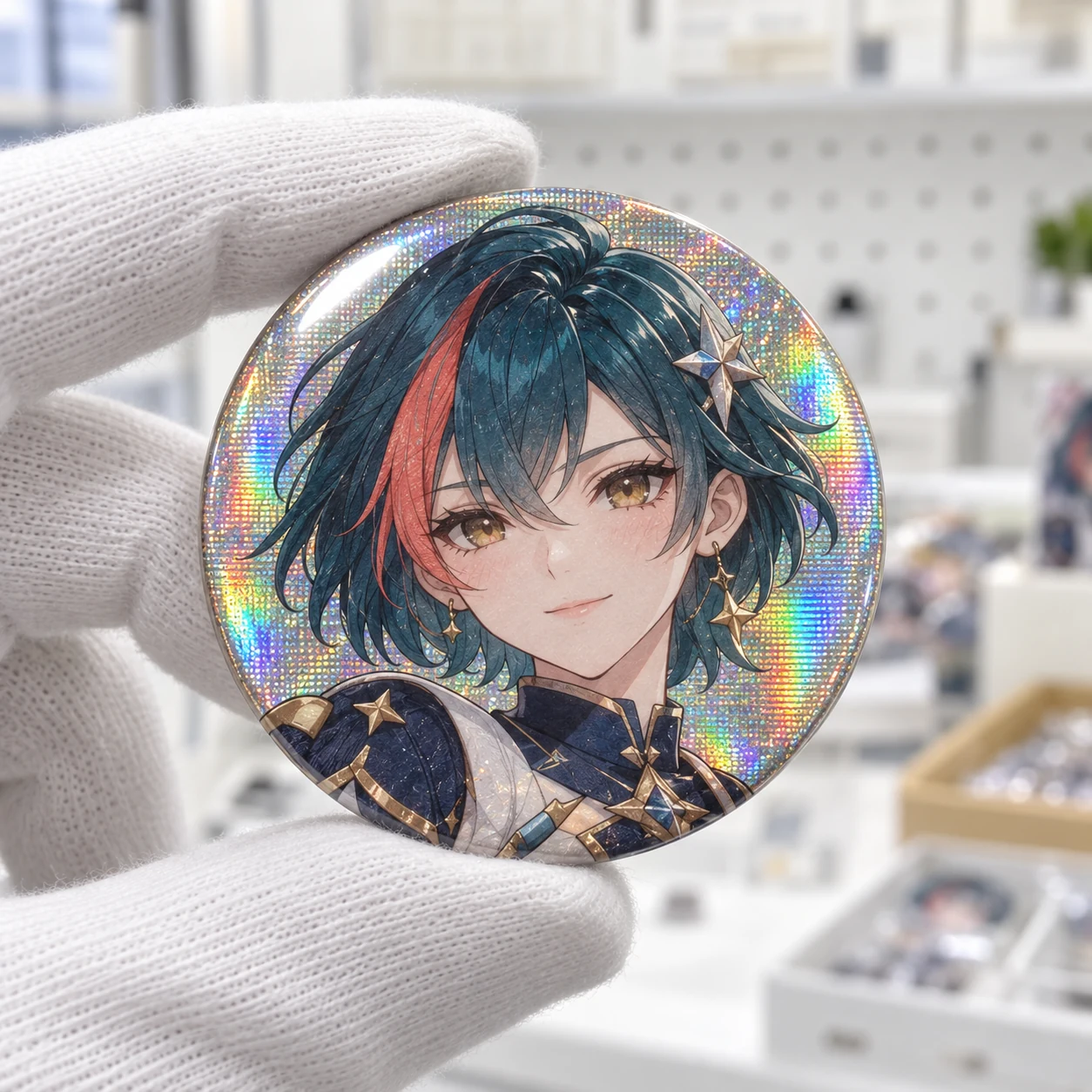 Original character double-glitter button badge