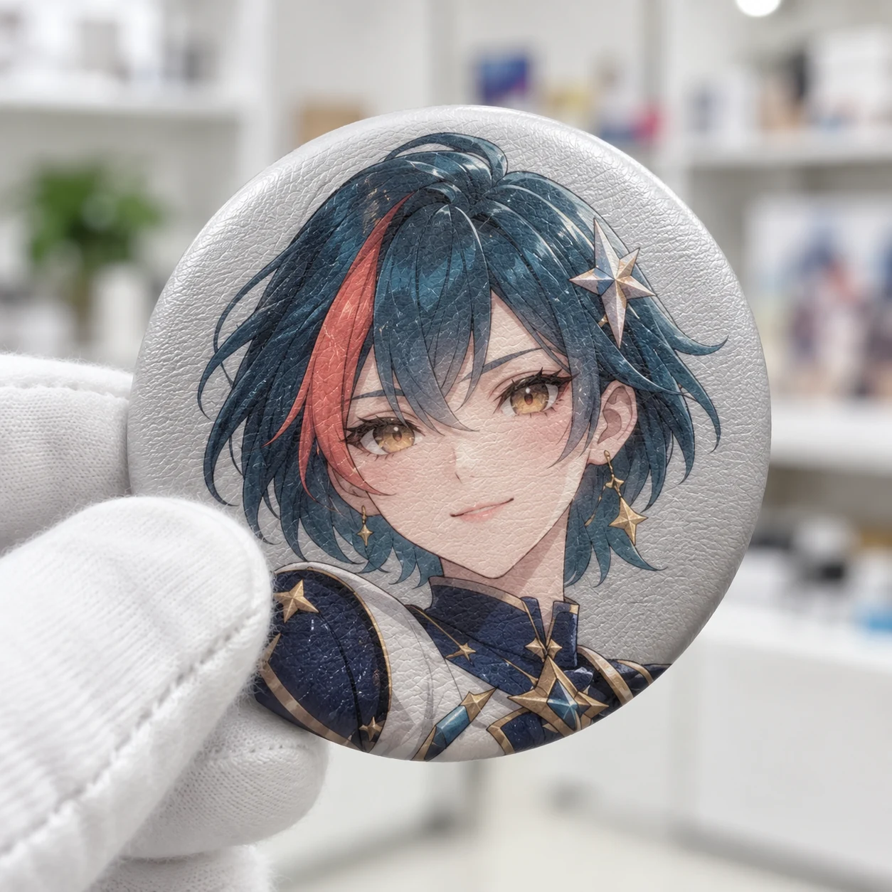 Original character PU leather-look button badge