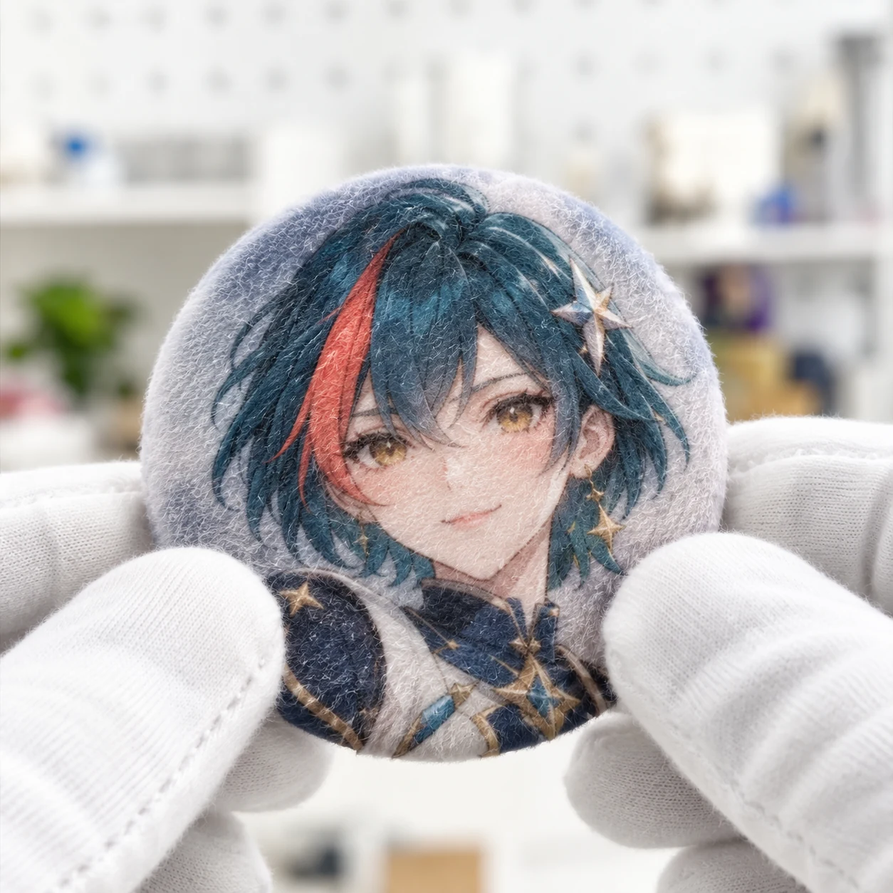 Original character printed plush button badge