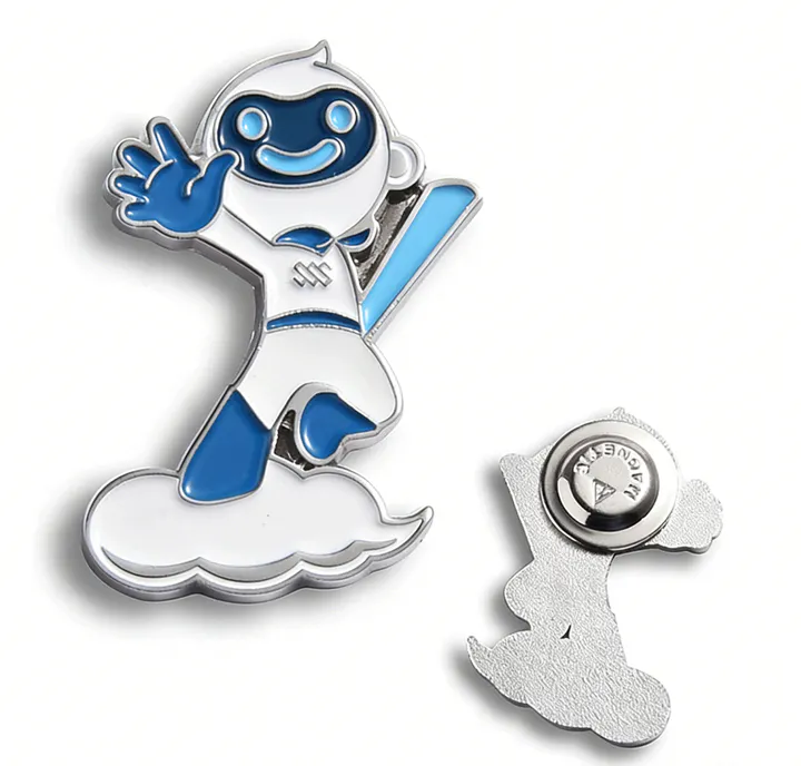 Custom metal badge configured with a magnetic attachment